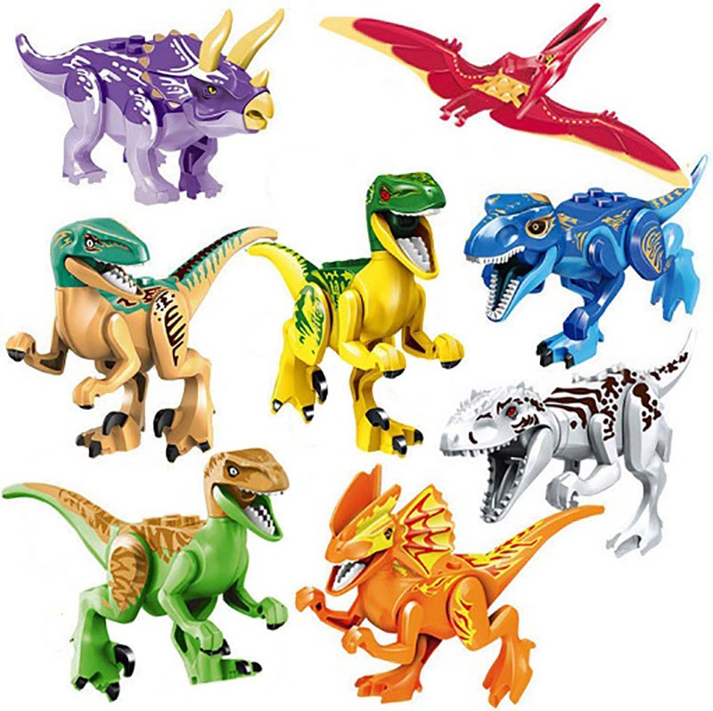 Dinosaur Jurassic Set World Park 3 Model Building Blocks White T Indominus Rex Dino Breakout 8pcs Mosasaurus Velociraptor Animal