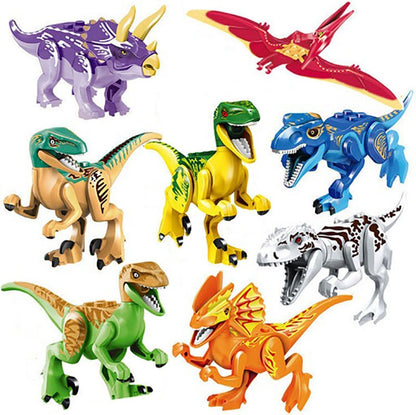 Dinosaur Jurassic Set World Park 3 Model Building Blocks White T Indominus Rex Dino Breakout 8pcs Mosasaurus Velociraptor Animal