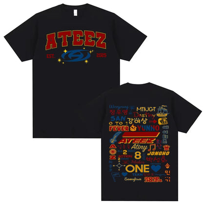 Kpop Ateez 2025 World Tour in Your Fantasy Merch T Shirts Men Women Korean Fashion Retro High Street T-shirt 100% Cotton T Shirt