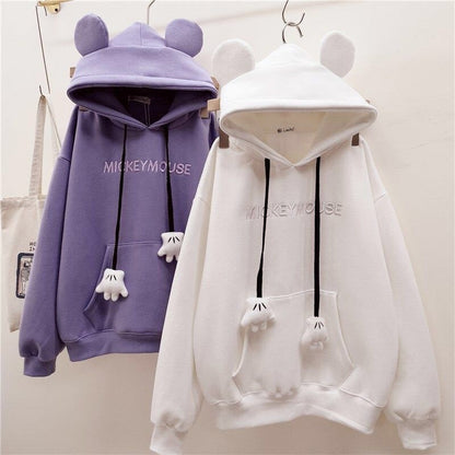 Disney Cartoon Mickey Mouse Cute Fleece Sweatshirt Autumn and Winter New Casual Warm Trend Fashion Student Hoodie Gift