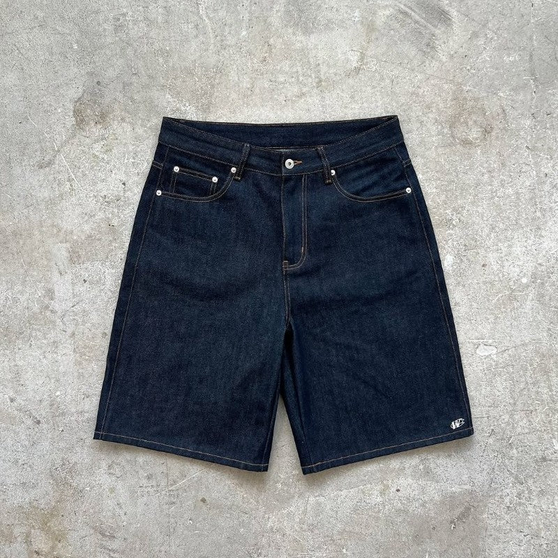 Y2K baggy denim shorts retro embroidered letter striped graphic zipper shorts men women clothing trendy hip hop streetwear