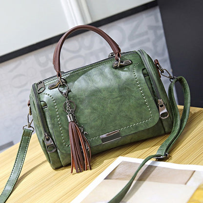 Tassel Decor Women's Large Capacity Shoulder Bag Fashion Zipper Crossbody Bag With Removable Strap Boston Handbag