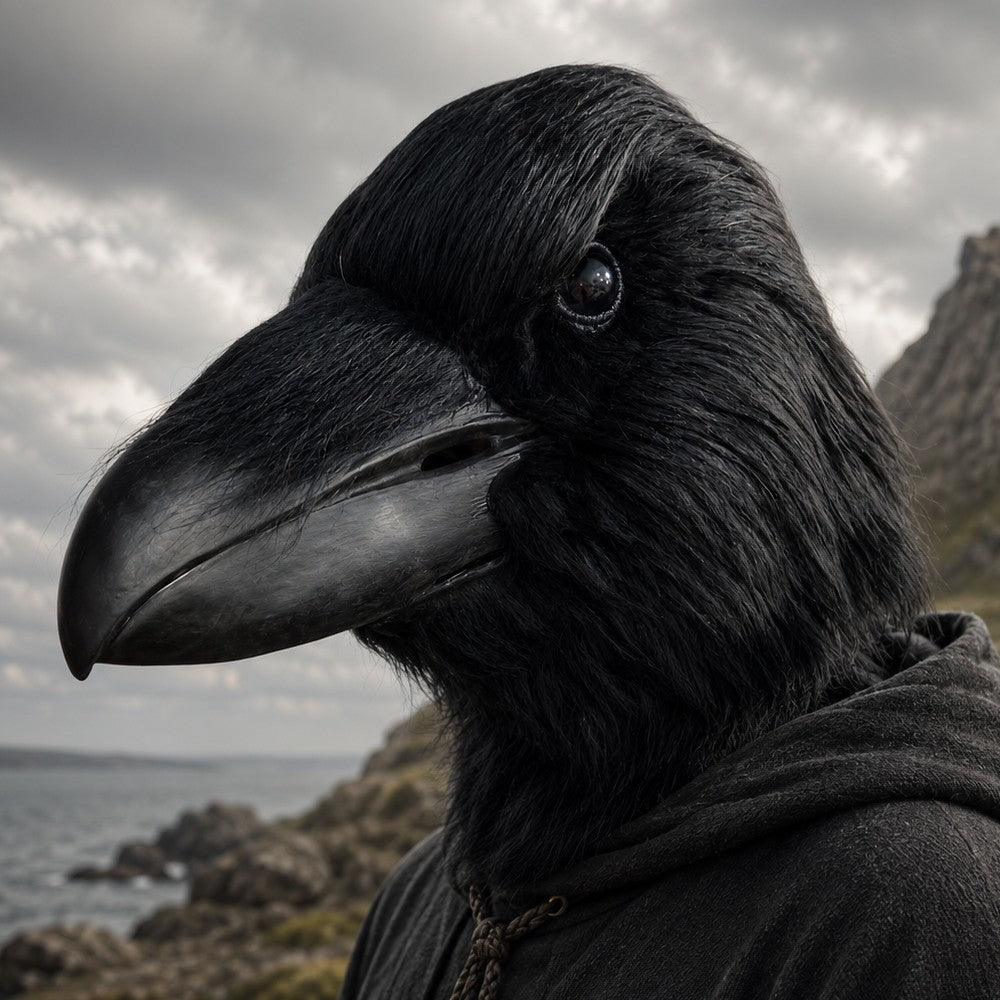 Black Raven Head Mask Realistic Full Head Latex Animal Costume for Halloween Carnival Cosplay