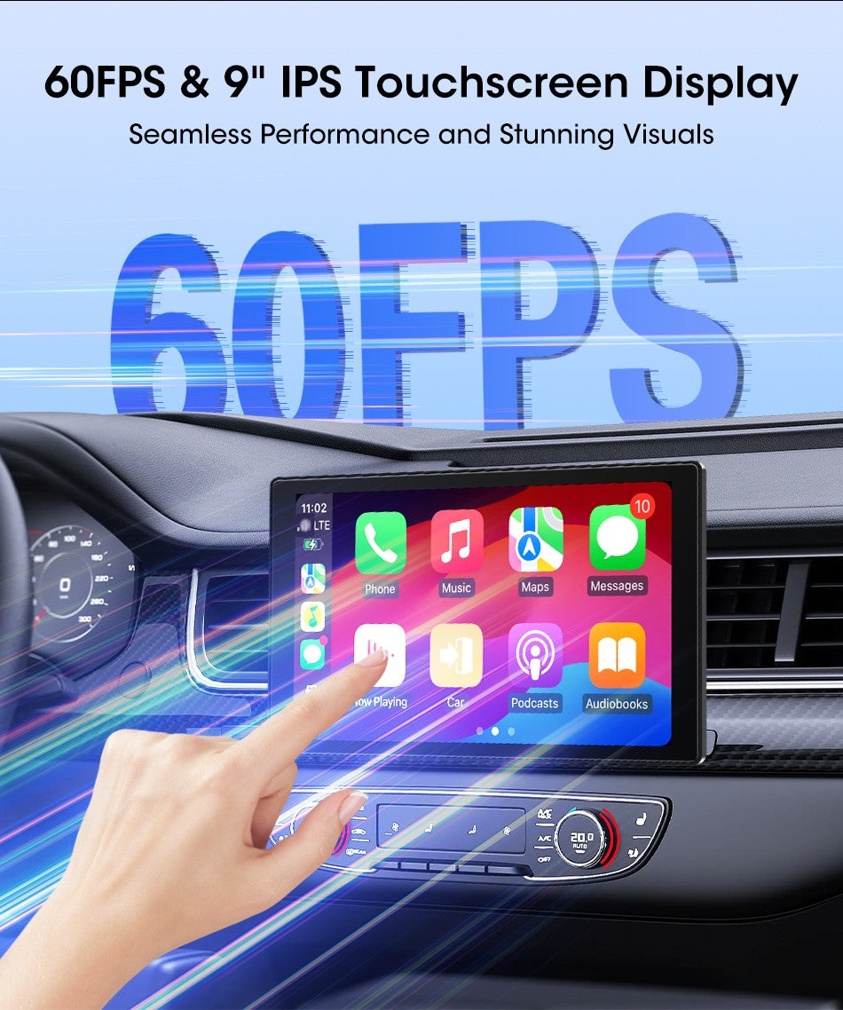Suporte de 7/8/9'' Orientação e Espelho Retrovisor de Carro com Rádio CarPlay Sem Fio Android Auto Multimídia de Vídeo Tela Universal