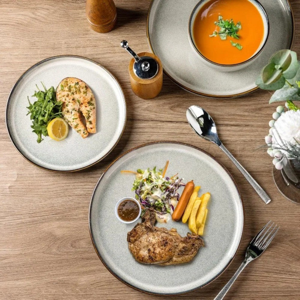 Ceramic Tableware Set for 4, 12-piece Ceramic Plate and Bowl Set, Scratch-resistant Tableware, Dishwasher-safe