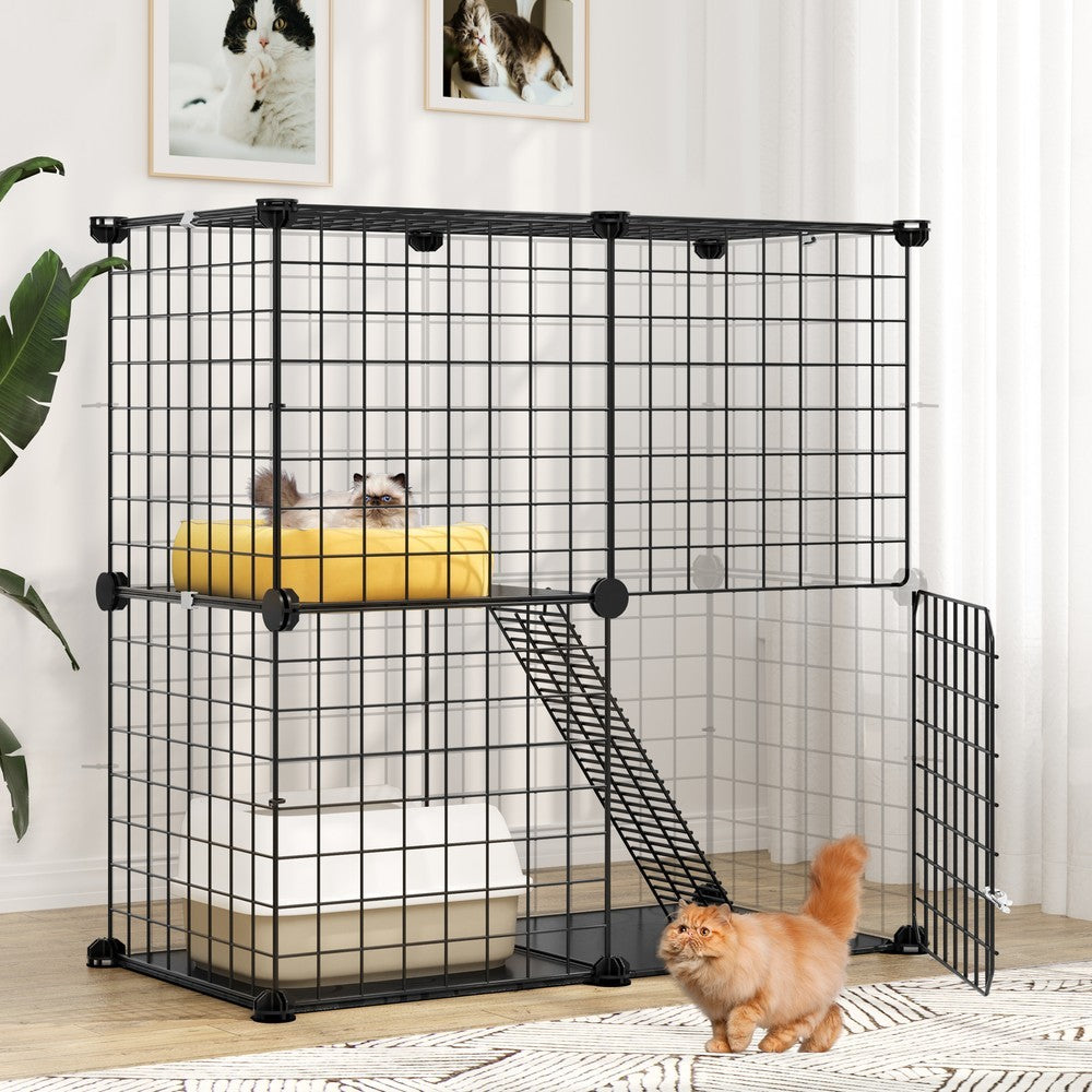Gaiola de Gato de 2 Andares para Ambientes Internos, Cercadinho DIY para Gatos, Gaiola para Gatinhos para 1-2 Gatos