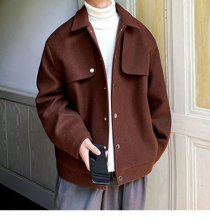 Winter Short Woolen Coat Men Warm Retro Thickened Woolen Jacket Men Streetwear Korean Loose Woolen Coat Mens Oversized Overcoat