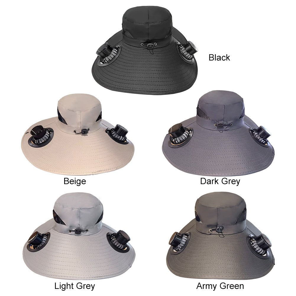 Wide Brim Solar Fan Hat Sun Bucket Hat UV Protection Fishing Hat with 2 Removable Fan Sun Visor Hat for Men Women Fishing