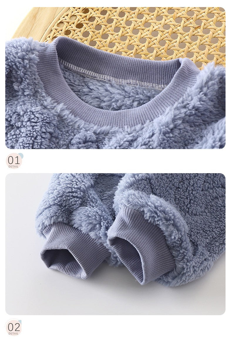Conjunto de Pijama Infantil Quente Outono e Inverno Meninos e Meninas Roupas Grossas para Casa Roupas de Bebê de Pelúcia Roupas Infantis