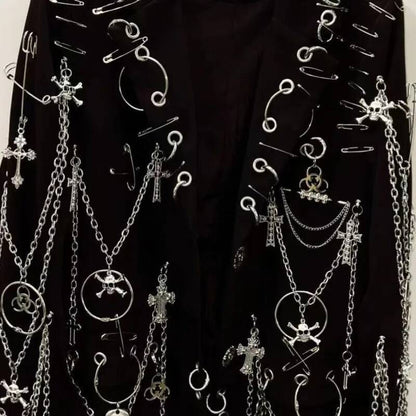 WVGA Spring Autumn New Men Y2K Dark Techwear Gothic Chain Design Blazer Punk Rock Heavy Beaded Niche Chic Casual Suit-Coat W8497