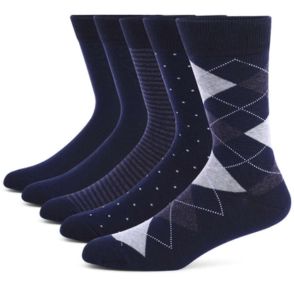5 Pairs Mens Dress Socks Plus large Size?High Quality Combed Cotton Crew Socks?Black Cool Argyle Breathable Casual Socks for men