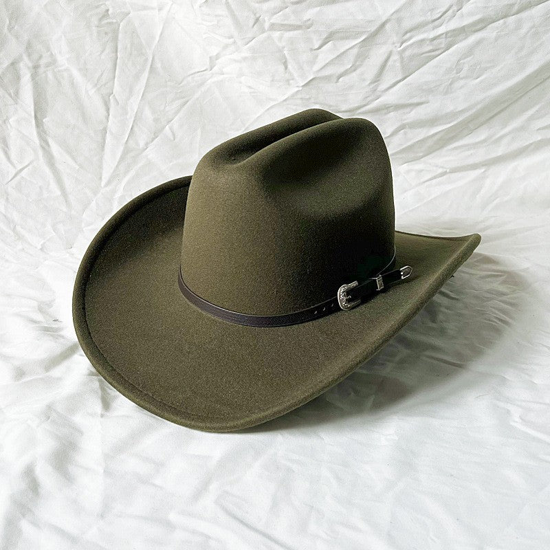 New Vintage Western Cowboy Hat For Men's Gentleman Lady Jazz Cowgirl With Leather Wide Brim Cloche Church Sombrero Hombre Caps