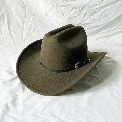New Vintage Western Cowboy Hat For Men's Gentleman Lady Jazz Cowgirl With Leather Wide Brim Cloche Church Sombrero Hombre Caps