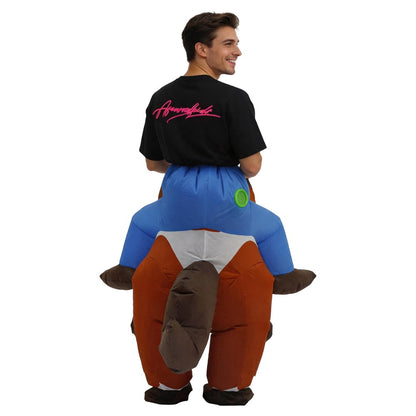 Funny Ride on Horse Inflatable Costume Adult Male Female Role Play Halloween Birthday Mascot Party Set