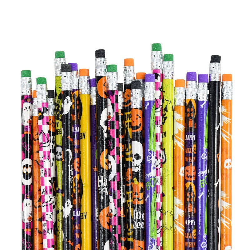 12/24Pcs Skull Goost HB Writing Pencils Stationery Gift for Halloween Party Favors Goodie Bag Fillers Trick or Treat Supplies