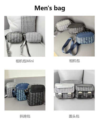 2025 new retro printed men's shoulder bag, casual and fashionable crossbody bag, horizontal version trendy men's crossbody bag