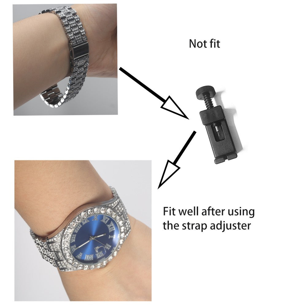 Hip-hop Punk Quartz Watch Stylish Full Diamonds Watch 2 Styles to Choose Bundled Size Adjuster Men Women Party Jewelry Gift Box