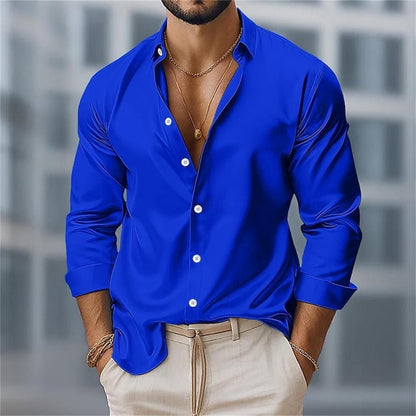 Fashionable men's long sleeved shirt with slim fit collar button casual party plus men's shirt
