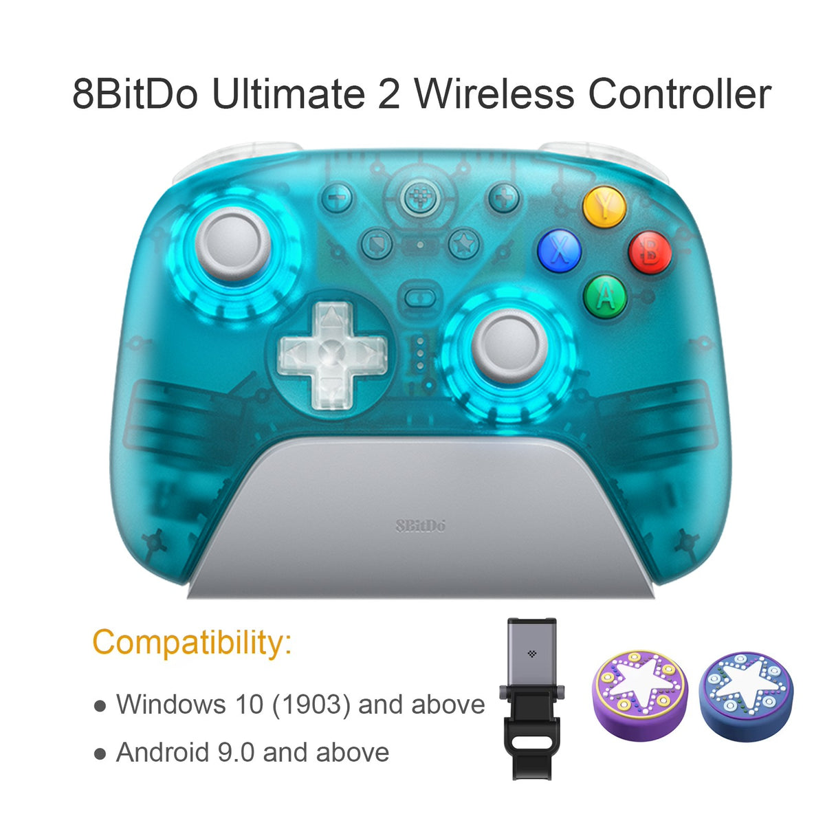 8BitDo Ultimate 2 Wireless Game Controller for Windows 10/11 2.4G Gamepad TMR Joystick with Charging Dock for Android PC Steam
