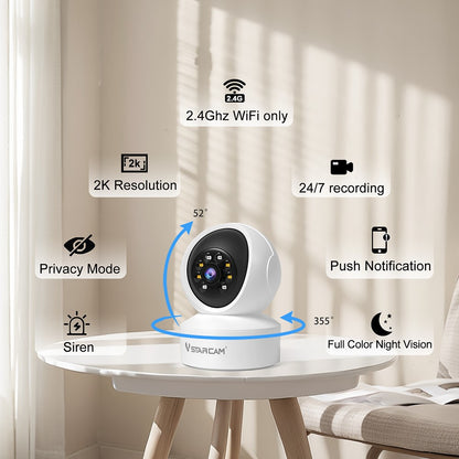 Câmera de Segurança Interna Vstarcam para Casa Cobertura 360° Visão Noturna Colorida Áudio Bidirecional Detecção de Movimento Zona Personalizável