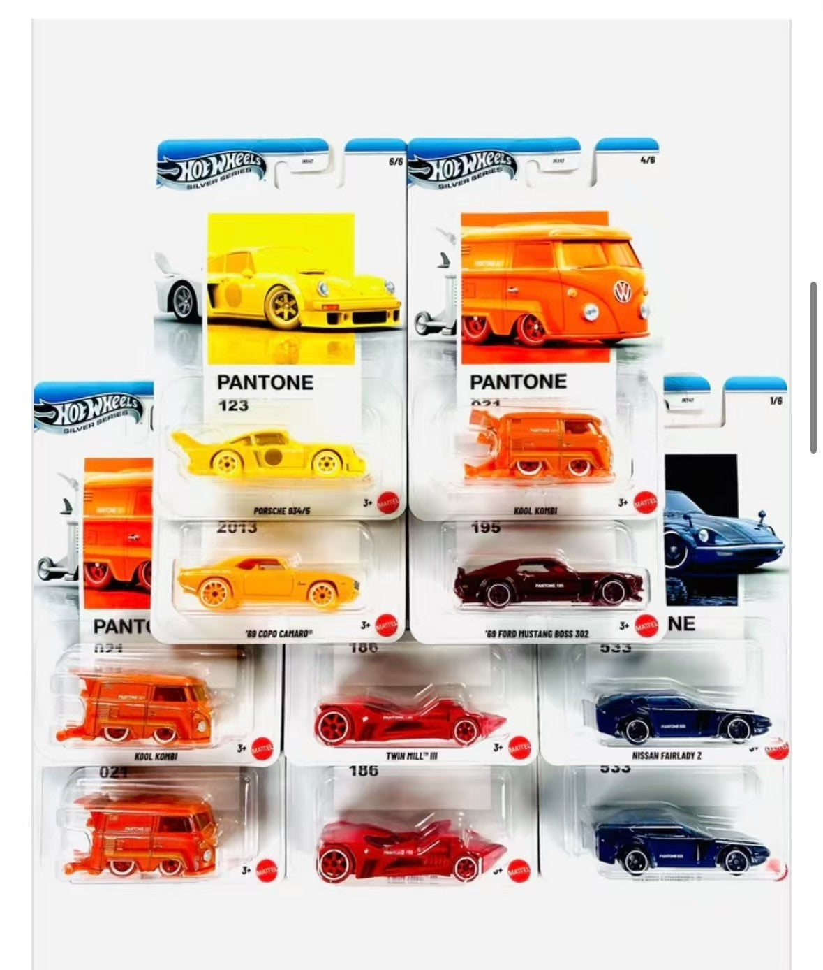 Hot Wheels PANTONE COLOR INSTITUTE JKY47 Silver Set Porsche Camaro Kombi Mustang Nissan 1/64 Alloy Die-cast Car Model Collection