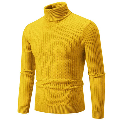 Autumn and Winter Men's Sweater Thin Elastic Fine Knitted Warm Top Versatile High Neck Solid Color Tight Fitting Pullover Top