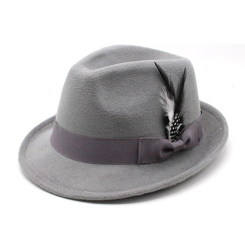 Bow-Knot Feather Hat Autumn and Winter Upturned Brim Hat Fashionable Men's and Women's Cashmere Felt Hat, Ethnic Style New Hat