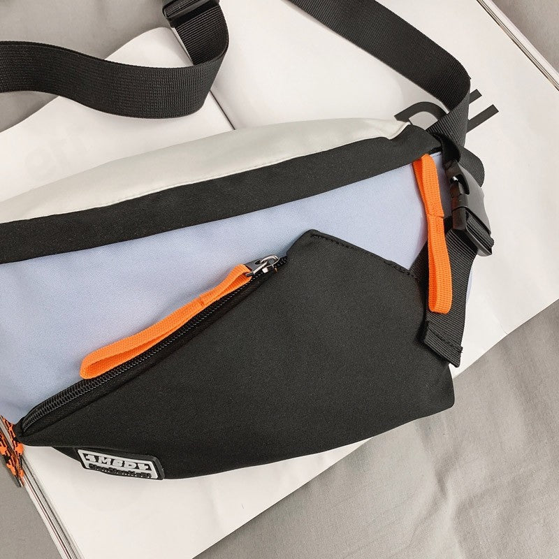 Couple style color blocked large capacity fashionable single shoulder crossbody bag, casual sports chest bag waist bag