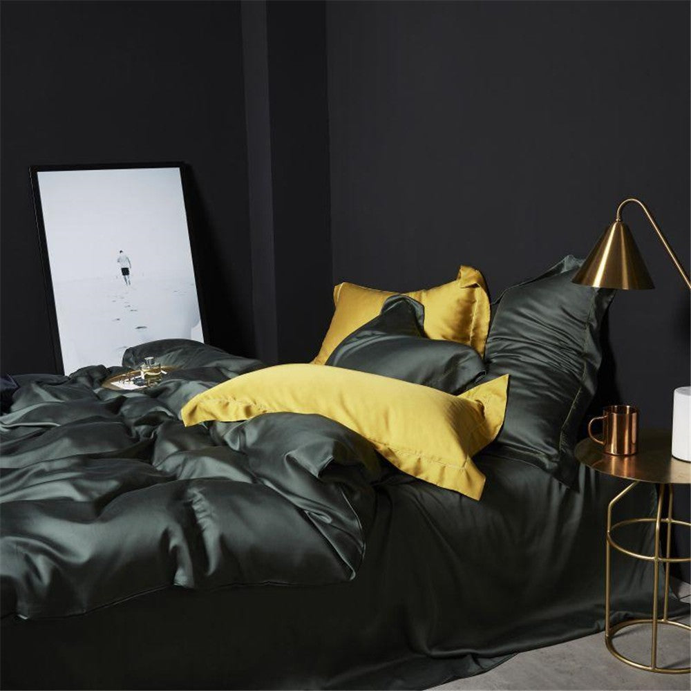 Liv-Esthete Conjunto de Cama Verde Escuro 100% Seda Saudável Pura Seda Luxo Queen King Capa de Edredom Lençol de Elástico Fronha Conjunto de Roupa de Cama