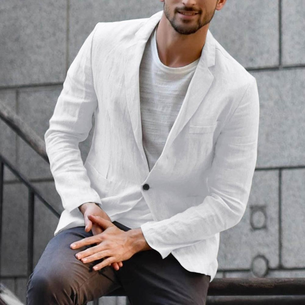 Cotton Linen Slim For Men Solid Color Long Sleeve Pockets Summer Coat Thin Male Casual Jacket Business Men Blazer