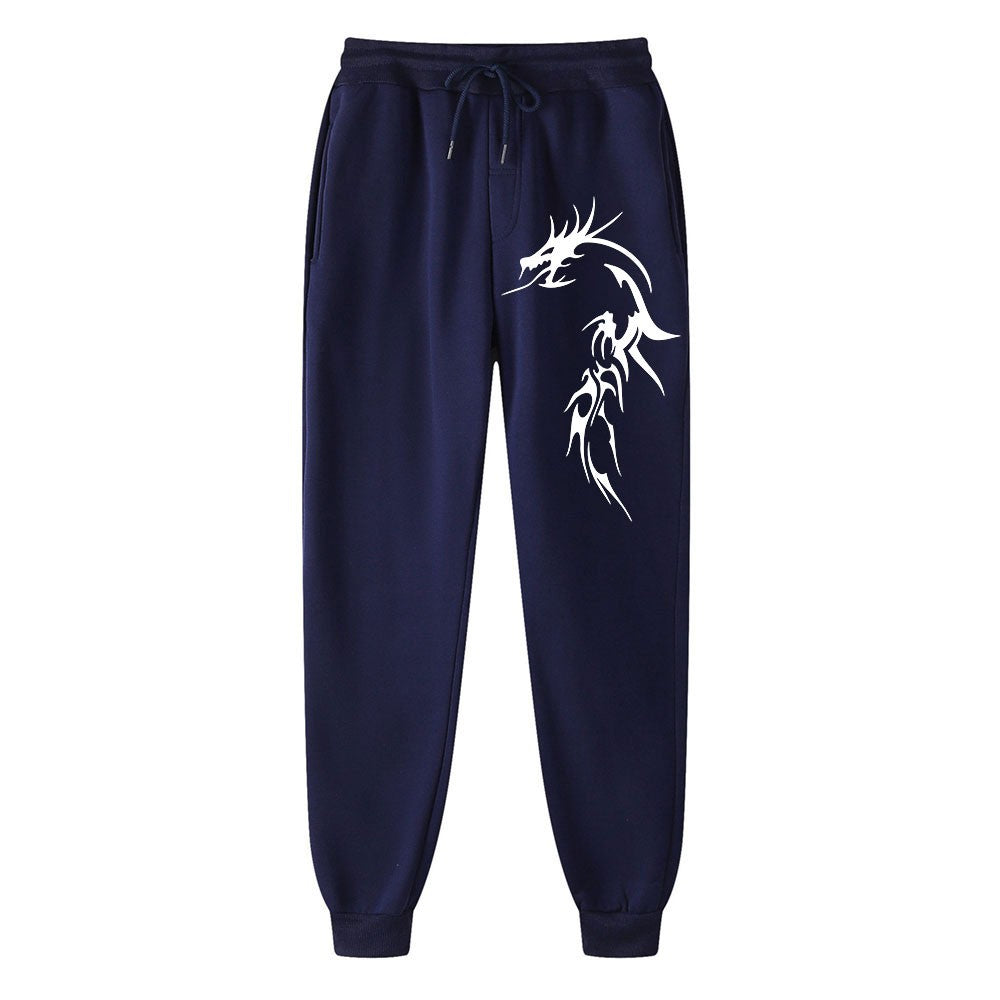 Calças masculinas vintage com cordão, calças de moletom com estampa de dragão, calças de moda, calças de hip hop, calças confortáveis e soltas, tendência unissex