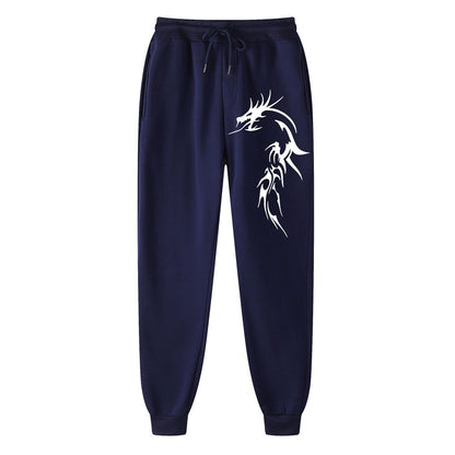 Calças masculinas vintage com cordão, calças de moletom com estampa de dragão, calças de moda, calças de hip hop, calças confortáveis e soltas, tendência unissex
