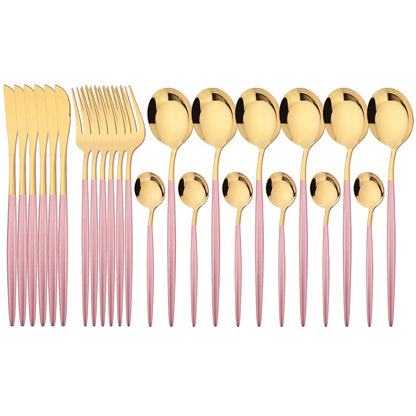 24Pcs Dinnerware Set Stainless Steel Tableware Knife Fork Tea Spoon Cutlery Set Multiple Colour Silverware Kitchen Flatware Set