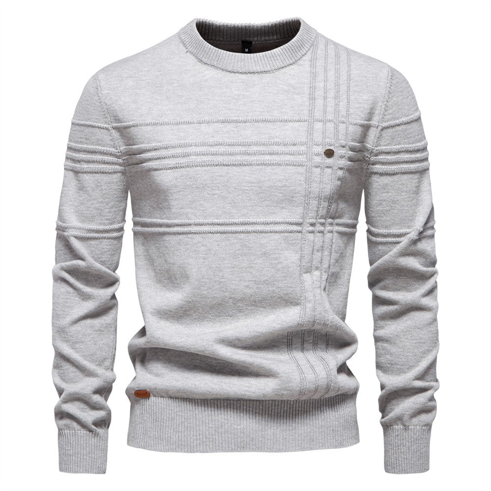AIOPESON Mens Crewneck Pullover Sweater Knitted Cotton Stripped Quality Autumn Winter Warm Sweaters for Men