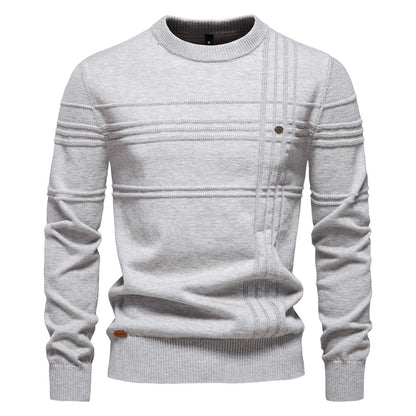 AIOPESON Mens Crewneck Pullover Sweater Knitted Cotton Stripped Quality Autumn Winter Warm Sweaters for Men