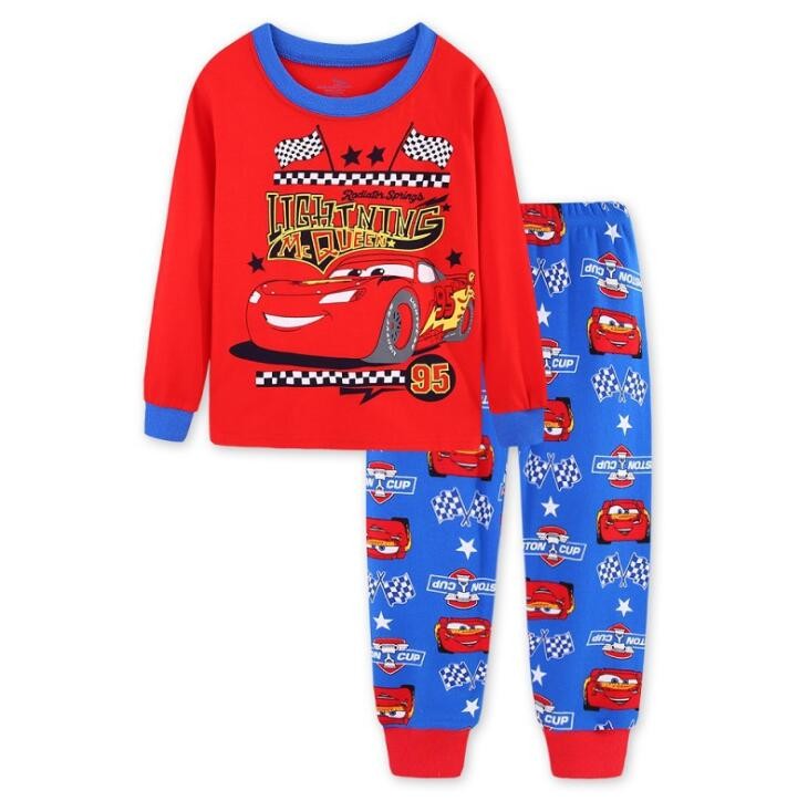 Kids Pajamas Sets Baby Girls and Boys Lightning Mcqueen Pyjamas Cotton Clothes 95 Car Cartoon Long sleeve T-shirt+Pants pyjama