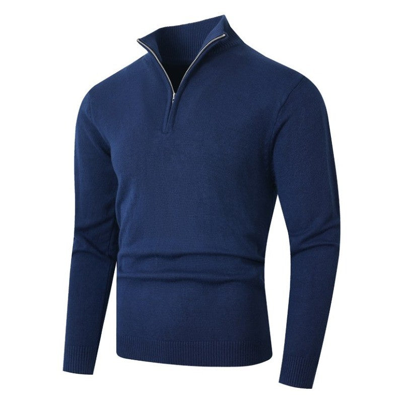 Autumn Mens Zip Pullover Sweater Lightweight Mock Neck Woolen Polo Sweaters Knit Casual Solid Color Cardigan Winter Warm Tops