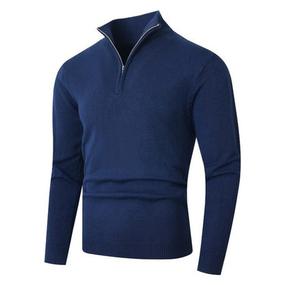 Autumn Mens Zip Pullover Sweater Lightweight Mock Neck Woolen Polo Sweaters Knit Casual Solid Color Cardigan Winter Warm Tops