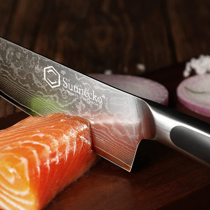 Facas de chef Sunnecko Damascus 1-7 peças/conjunto Faca de corte de carne de aço VG10 de alto carbono Faca de cozinha de corte utilitária ultra afiada