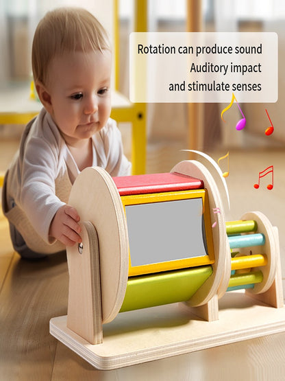 Newest Wooden Drum Baby Toys Bright Color Sensory Montessori Drum Toys Hottest Kids Rolling Drum Toys Early Childhood Education