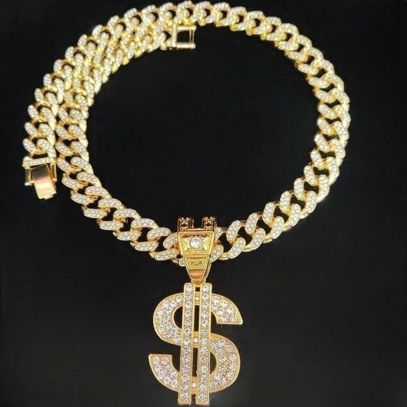Colar com pingente de dólar hip-hop para homens e mulheres com corrente cubana de 13 mm, pingentes hip-hop cravejados, colares de joias modernas punk, presentes