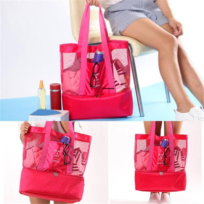 High Capacity Women Mesh Transparent Bag Double-layer Heat Preservation Large Picnic Beach Bags Tote Office Lunch Snacks Bag