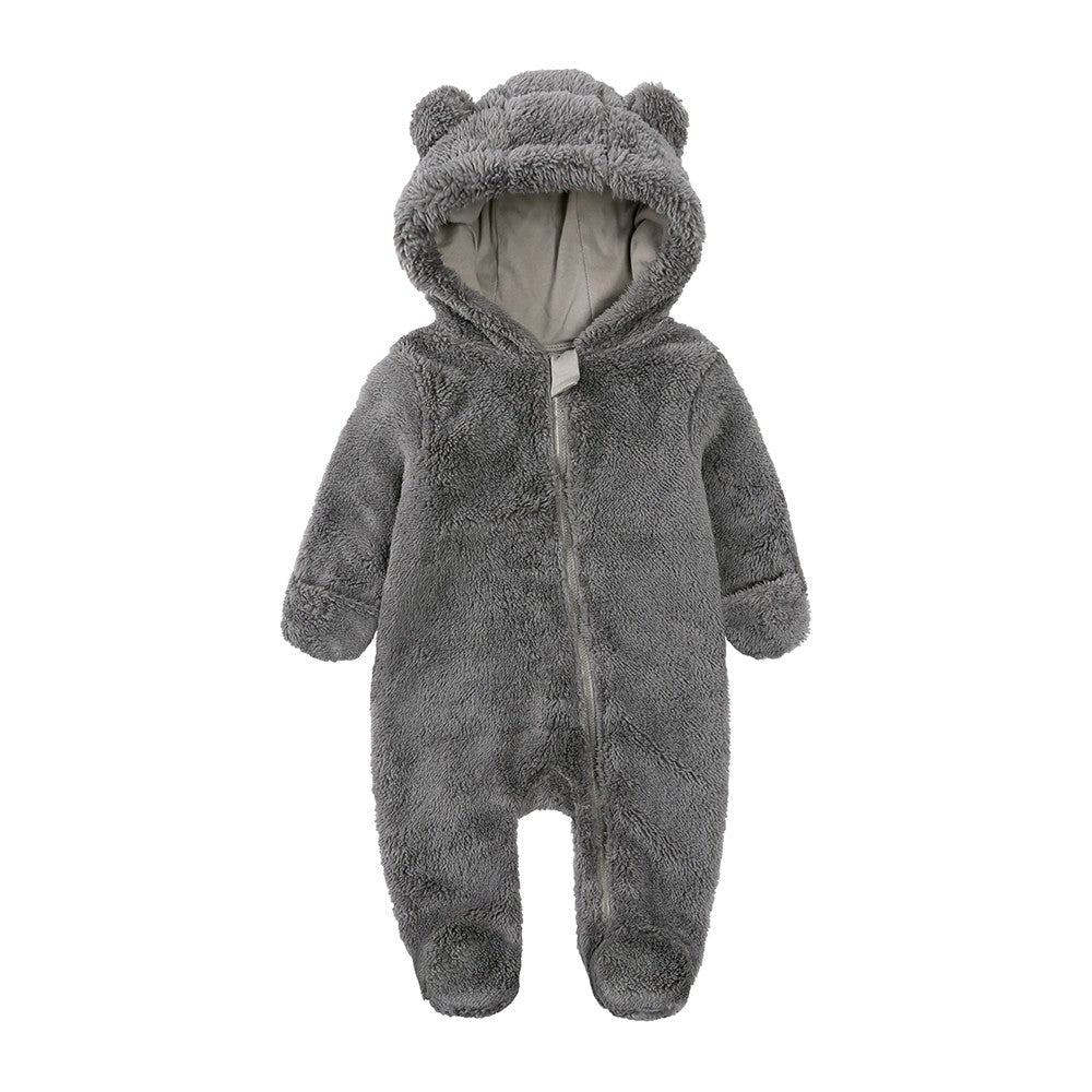0-24M Baby Rompers Infant Clothes Winter Newborn Baby Boy Girl Zipper Bodysuit Bear Fleece Hooded Pyjamas