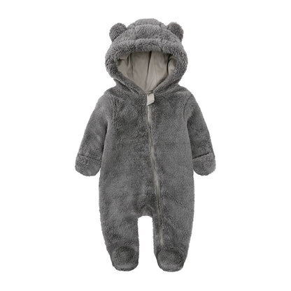 0-24M Baby Rompers Infant Clothes Winter Newborn Baby Boy Girl Zipper Bodysuit Bear Fleece Hooded Pyjamas