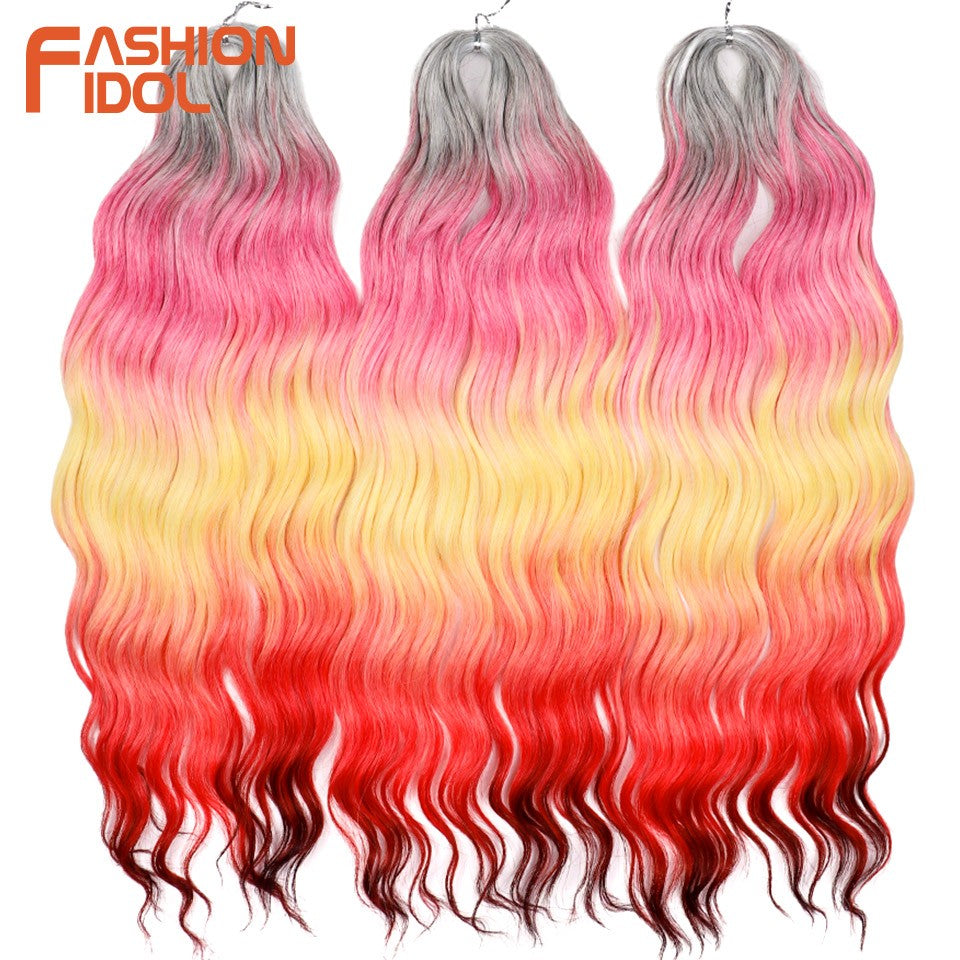 FASHION IDOL Cabelo de Crochê Torção Laranja Extensões de Cabelo Trançado de Onda Profunda Sintética Cabelo Onda de Água 24 Polegadas Fibra Resistente ao Calor