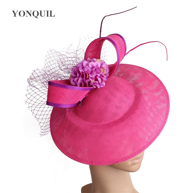 Novo Design Amarelo Com Cabelo Roxo Fascinator Chapéu Tiara Nupcial Casamento Festa Adereço de Cabelo Malha Senhoras Ocasião Acessórios de Cabelo