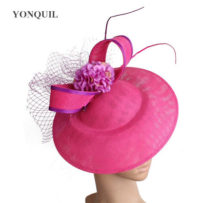 Novo Design Amarelo Com Cabelo Roxo Fascinator Chapéu Tiara Nupcial Casamento Festa Adereço de Cabelo Malha Senhoras Ocasião Acessórios de Cabelo