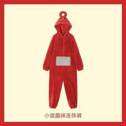 Adult Kids Teletubbies Costumes Soft Long Sleeves Piece Pajamas Costume Lala Home Clothes Cosplay Adult Unisex HomeWear