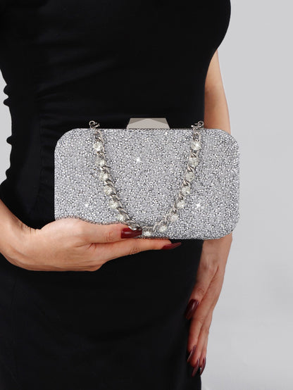 Luxury Elegant Sequined Clutch Bag Trendy Glitter Diamonds Metal Buckle Evening Bag Wedding Clutch Handbag Shoulder Bag Chain