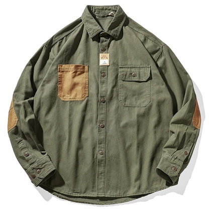 Long Sleeve Tactical Shirts Men  Patch Cargo Shirt Cotton American Casual Vintage Tooling Jacket Outdoor Workwear Blusas